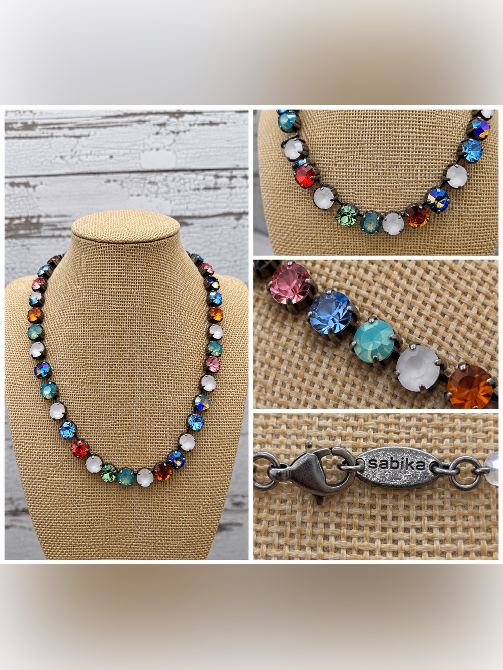 Sabika Retired Multi Crystal Necklace in Blue, Pink, Green, Red, Orange & White